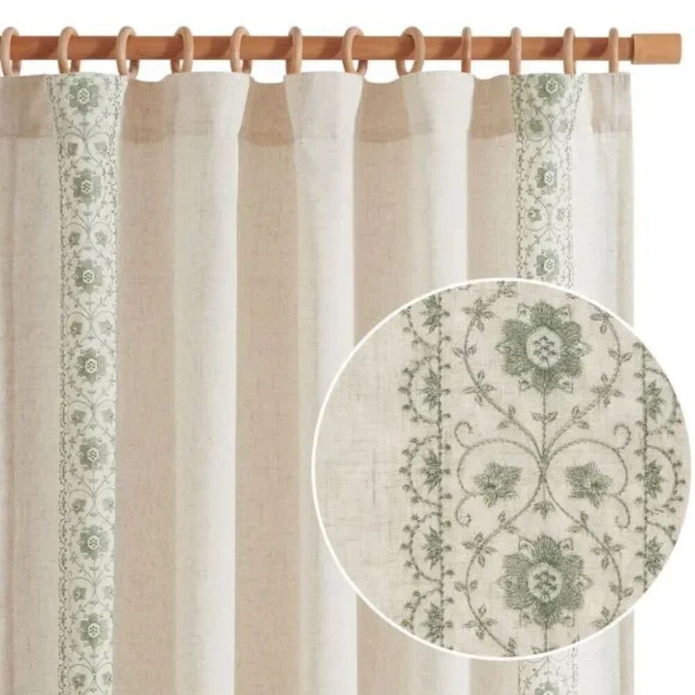 Set of 2 Panels, 54 x 84 inch Boho Curtains, Sage Green Vintage Floral
